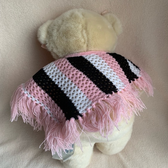 Build A Bear Workshop Plush Little Vanilla Bear Cub Stuffed Animal Toy w Poncho - Picture 3 of 7